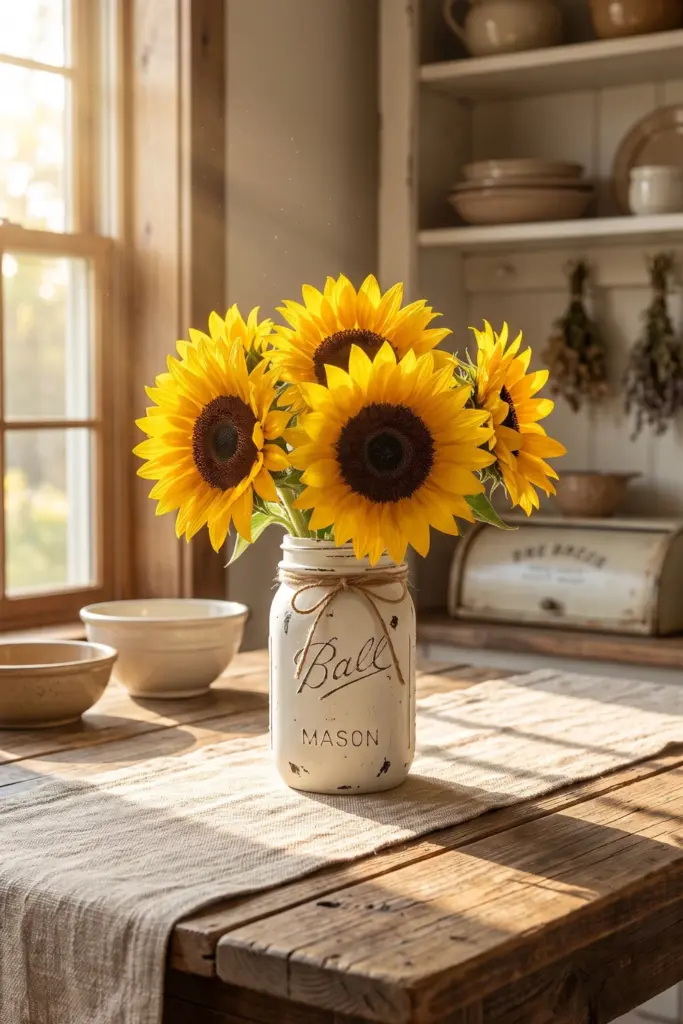 Bright -Sunflowers- in- Mason -Jars