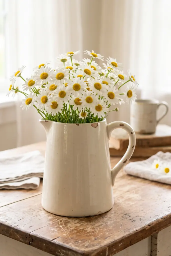 Cheerful -Daisies -in -Vintage -Water -Pitchers