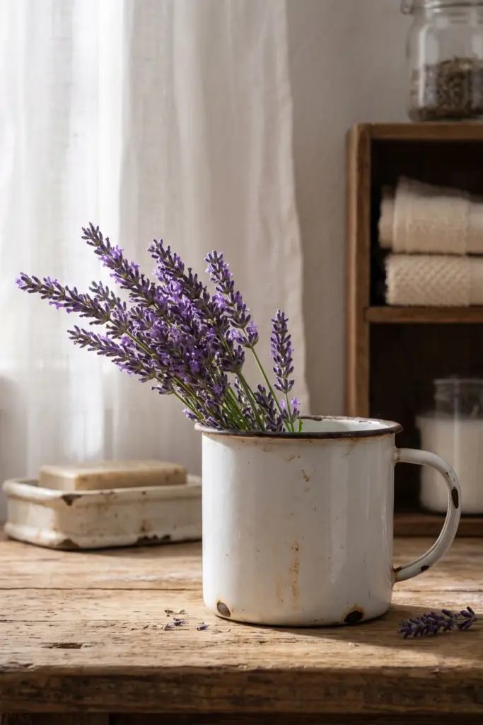 Fragrant -Lavender -in -White -Enamelware