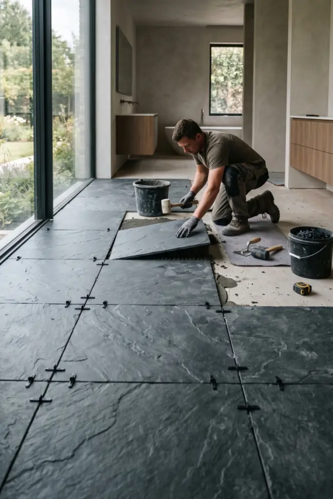Laying -Slate -Floor -Tiles
