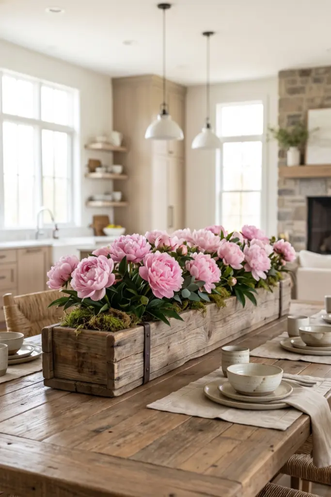 Pink -Peonies- in- Wooden- Planter- Boxes
