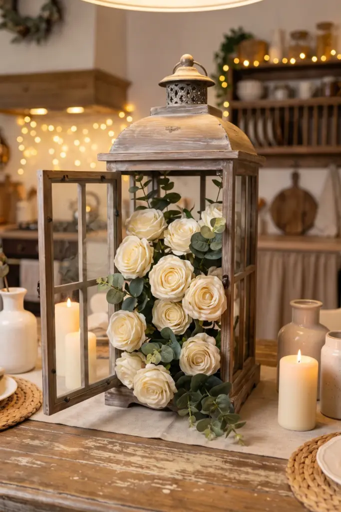 Soft- Roses -Inside- Wooden- Lanterns