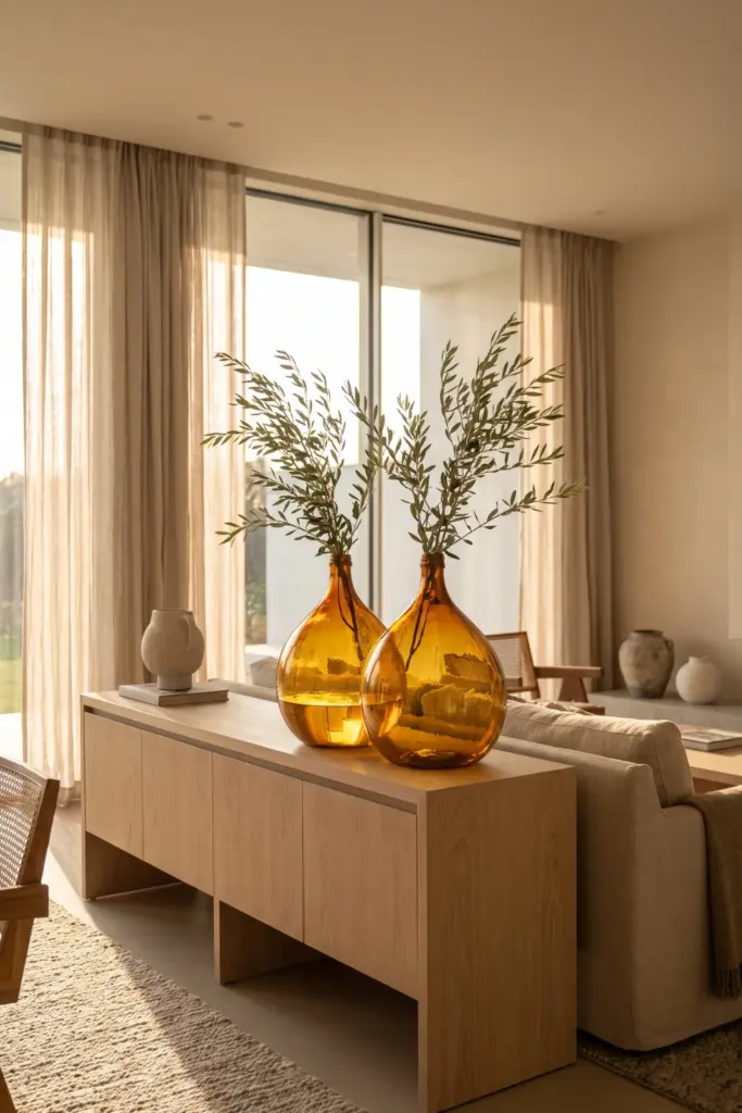 Tall- Olive- Branches -in -Amber -Glass -Jugs