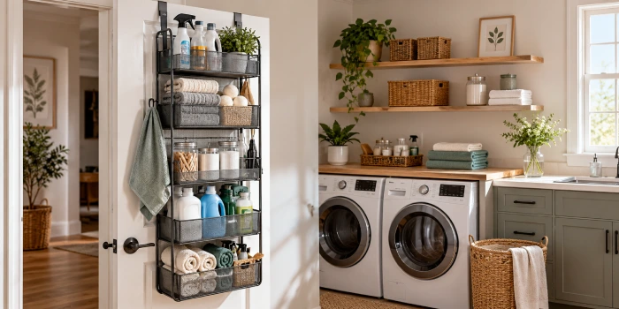 Best over-the-door laundry organizers for small spaces with baskets, shelves, and storage compartments for organizing laundry essentials.