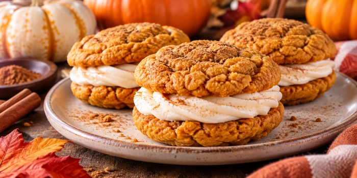 Pumpkin Party Cookie Sandwich with soft pumpkin-spiced cookies and creamy filling, an easy fall treat for parties and gatherings.