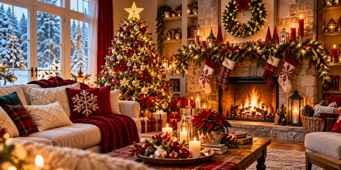Christmas ideas to make the holidays extra special, featuring festive Christmas decorations, a beautifully decorated Christmas tree, cozy seasonal accents, and warm holiday lighting.